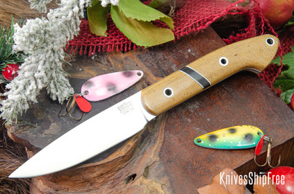 Bark River Knives: Bird & Trout - CPM 154 - Natural Canvas Micarta - Black Spacer - Black Liners - Mosaic Pins