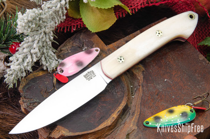 Bark River Knives: Bird & Trout - CPM 154 - Smooth Bone - Cherry Red Liners - Mosaic Pins