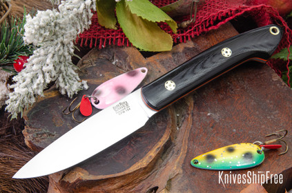 Bark River Knives: Bird & Trout - CPM 154 - Black Carbon Fiber - Orange Liners - Mosaic Pins
