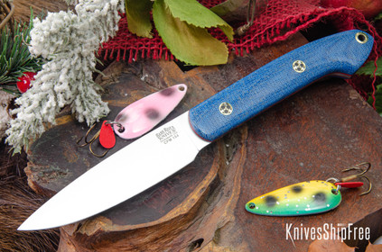 Bark River Knives: Bird & Trout - CPM 154 - Blue Denim Micarta - Red Liners - Mosaic Pins