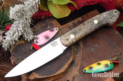 Bark River Knives: Bird & Trout - CPM 154 - California Buckeye Burl - Red Liners - Mosaic Pins