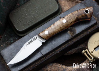 Lon Humphrey Knives: Mudbone Muskrat - Forged AEB-L - Curly Maple - Orange Liners - LH22AJ016