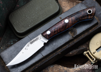 Lon Humphrey Knives: Mudbone Muskrat - Forged AEB-L - Box Elder Burl - Blue Liners - LH22AJ101