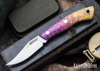 Lon Humphrey Knives: Mudbone Muskrat - Forged AEB-L - Box Elder Burl - Blue Liners - LH22AJ108