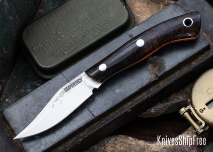 Lon Humphrey Knives: Mudbone Muskrat - Forged AEB-L - Box Elder Burl - Orange Liners - LH22AJ125