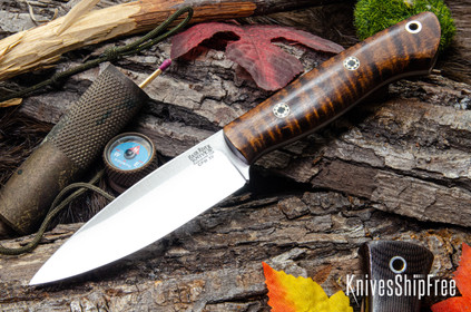 Bark River Knives: Mini Aurora - CPM-3V - Dark Curly Maple - Red Liners - Mosaic Pins #3