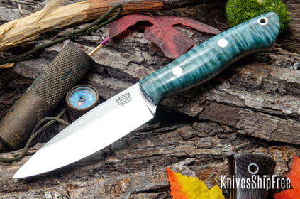 Bark River Knives: Mini Aurora - CPM-3V - Teal Tigertail Maple Burl #1