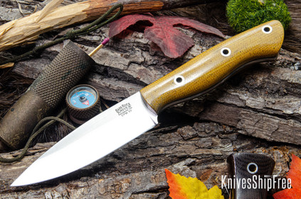 Bark River Knives: Mini Aurora - CPM-3V - Natural Canvas Micarta - Forest Green Liners - Hollow Pins