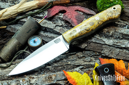 Bark River Knives: Mini Aurora - CPM-3V - Natural Elder Burl - Glow Liner - Mosaic Pins