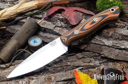 Bark River Knives: Mini Aurora - CPM-3V - Orange & Black Suretouch - Matte - Mosaic Pins