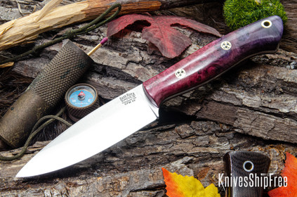 Bark River Knives: Mini Aurora - CPM-3V - Purple & Red Maple Burl - Red Liners - Mosaic Pins