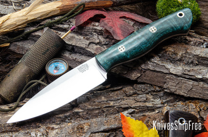 Bark River Knives: Mini Aurora - CPM-3V - Sage Tigertail Maple Burl - Mosaic Pins