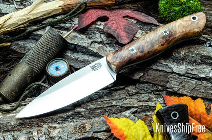 Bark River Knives: Mini Aurora - CPM 3V - Amboyna Burl - Blue Liners - Mosaic Pins