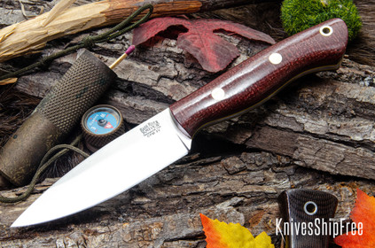 Bark River Knives: Mini Aurora - CPM 3V - Crimson Burlap Micarta - Yellow Liners - Brass Pins