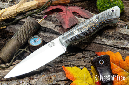 Bark River Knives: Mini Aurora - CPM 3V - White Pinecone - Sea Blue Liners - Mosaic Pins