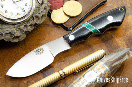 Bark River Knives: Mini Canadian - CPM-3V - Black Canvas Micarta - Malachite Spacer - White Liners