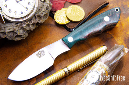 Bark River Knives: Mini Canadian - CPM-3V - Teal & Rose Tigertail Maple Burl