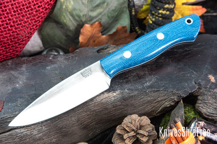 Bark River Knives: Mini Aurora - CPM 3V - Blue Denim Micarta - White Liners