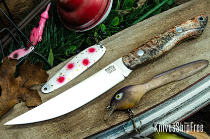 Bark River Knives: Kalahari Mini-Sportsman - CPM 154 - Peach & Cream Maple Burl - Natural Liner