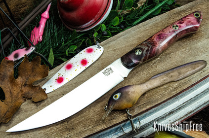 Bark River Knives: Kalahari Mini-Sportsman - CPM 154 - Black & Cherry Maple Burl - Mosaic Pins