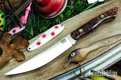 Bark River Knives: Kalahari Mini-Sportsman - CPM 154 - Dark Cherry Maple Burl - Mosaic Pins