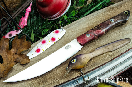 Bark River Knives: Kalahari Mini-Sportsman - CPM 154 - Red & Brown Maple Burl - Mosaic Pins