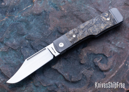 Jack Wolf Knives: Gunslinger Jack - Titanium Framelock - Dark Matter Gold Fat Carbon - CPM-S90V - Hand Satin Finish