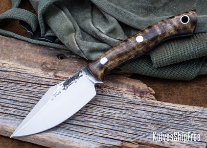 Lon Humphrey Knives: Blacktail - Forged 52100 - Curly Maple - Blue Liners - LH22CJ042