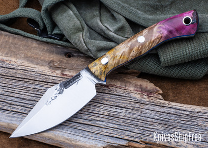 Lon Humphrey Knives: Blacktail - Forged 52100 - Box Elder Burl - Blue Liners - LH22CJ109