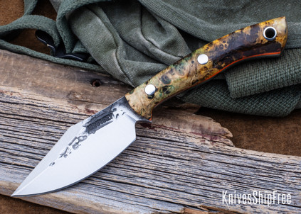 Lon Humphrey Knives: Blacktail - Forged 52100 - Box Elder Burl - Orange Liners - LH22CJ116