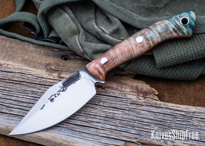 Lon Humphrey Knives: Blacktail - Forged 52100 - Box Elder Burl - Orange Liners - LH22CJ123