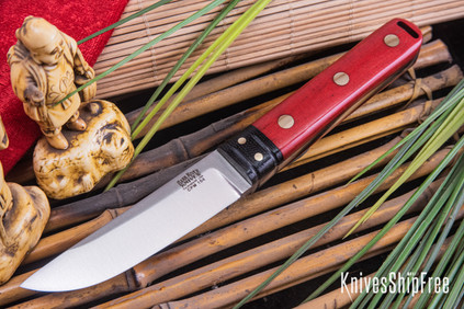 Bark River Knives: Kitsune Tanto - CPM 154 - Black Canvas Bolster - Red Linen Micarta