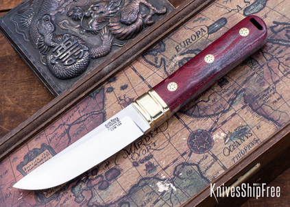 Bark River Knives: Kitsune Tanto - CPM 154 - Brass Bolster - Colored Tigertail Maple Burl - Mosaic Pins #2