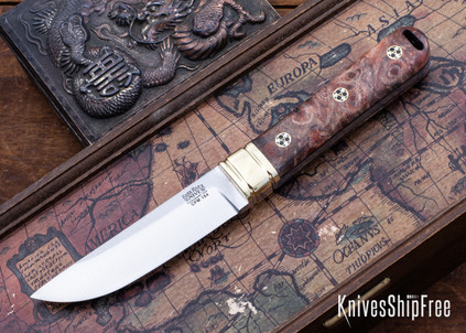 Bark River Knives: Kitsune Tanto - CPM 154 - Brass Bolster - Hellfire Maple Burl - Black Liners - Mosaic Pins #2