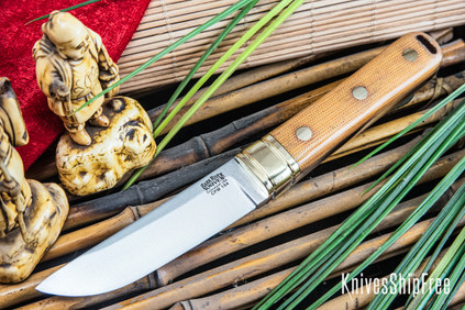 Bark River Knives: Kitsune Tanto - CPM 154 - Brass Bolster - Natural Canvas Micarta