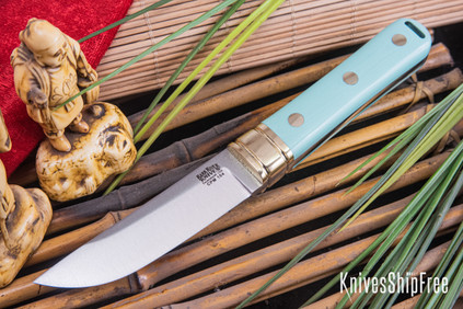 Bark River Knives: Kitsune Tanto - CPM 154 - Brass Bolster - Pink G-10