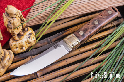 Bark River Knives: Kitsune Tanto - CPM 154 - Brass Bolster - Thuya Burl #1