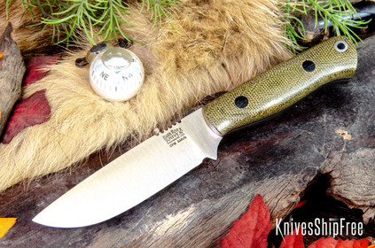 Bark River Knives: Bravo Necker 2 - CPM-S45VN - Green Canvas Micarta - Black Liners & Pins