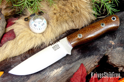 Bark River Knives: Bravo Necker 2 - CPM-S45VN - Tan Burlap Micarta - Red Liners - Mosaic Pins