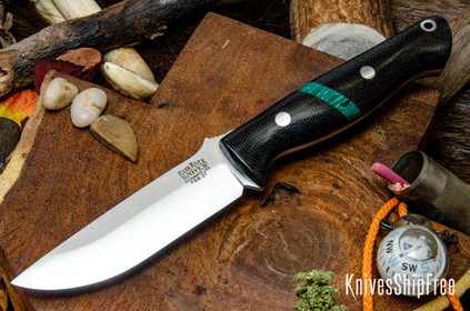 Bark River Knives: Gunny - PSB-27 - Black Canvas Micarta - Malachite Spacer