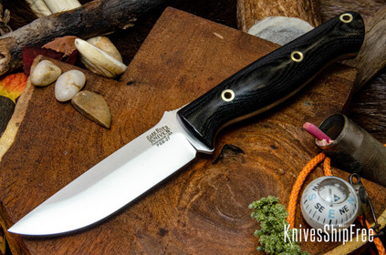 Bark River Knives: Gunny - PSB-27 - Black Canvas Micarta - Toxic Green Liners - Hollow Brass Pins