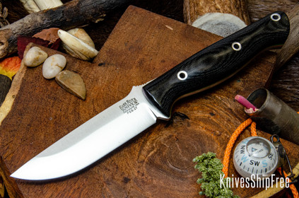 Bark River Knives: Gunny - PSB-27 - Black Canvas Micarta - Toxic Green Liners - Hollow Pins