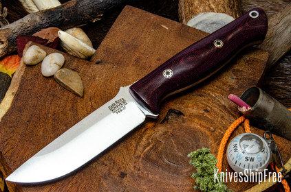 Bark River Knives: Gunny - PSB-27 - Burgundy Canvas Micarta - Mosaic Pins