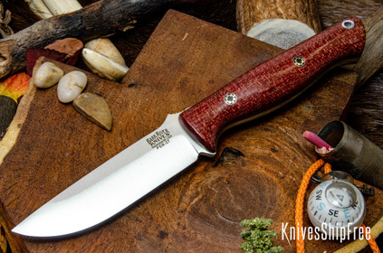 Bark River Knives: Gunny - PSB-27 - Crimson Burlap Micarta - Toxic Liner - Mosaic Pins