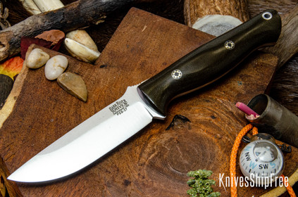 Bark River Knives: Gunny - PSB-27 - Green Canvas Micarta - Mosaic Pins