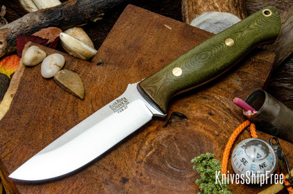 Bark River Knives: Gunny - PSB-27 - Green Linen Micarta - Brass Pins