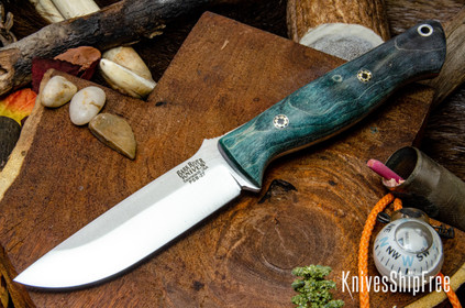 Bark River Knives: Gunny - PSB-27 - Green Tigertail Maple Burl - Mosaic Pins