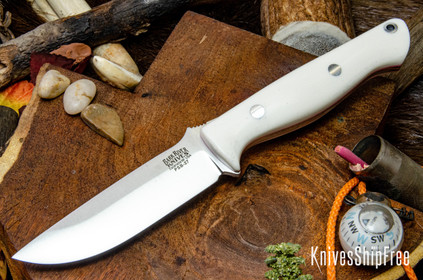 Bark River Knives: Gunny - PSB-27 - White Linen Micarta - Pink Liner