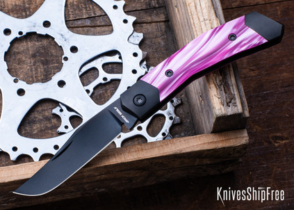 Jack Wolf Knives: Mini Cyborg Jack - Slipjoint - Integral Titanium Liners & Bolsters - Cosmic Pink Kirinite - CPM-S90V - Black DLC