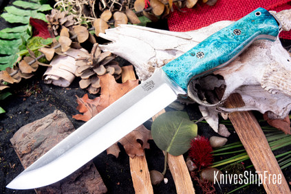 Bark River Knives: Bravo 2 - CPM 3V - Teal Maple Burl - Mosaic Pins